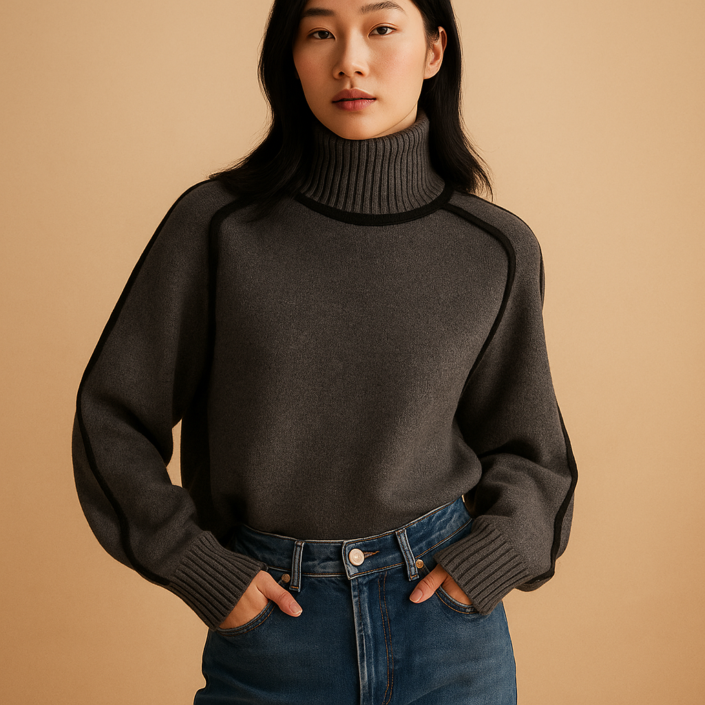 Knitted turtleneck sweater for women with tailored fit and soft collar, elegant design ideal for winter, formal occasions, or daily wear.