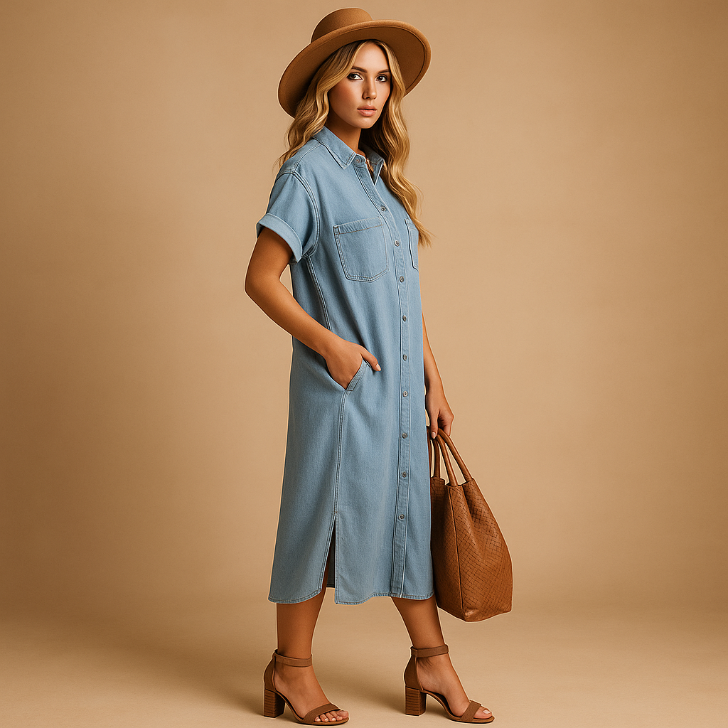 Women’s light blue summer dress with a loose fit and breathable fabric, perfect for beach days, casual outings, and stylish summer looks.