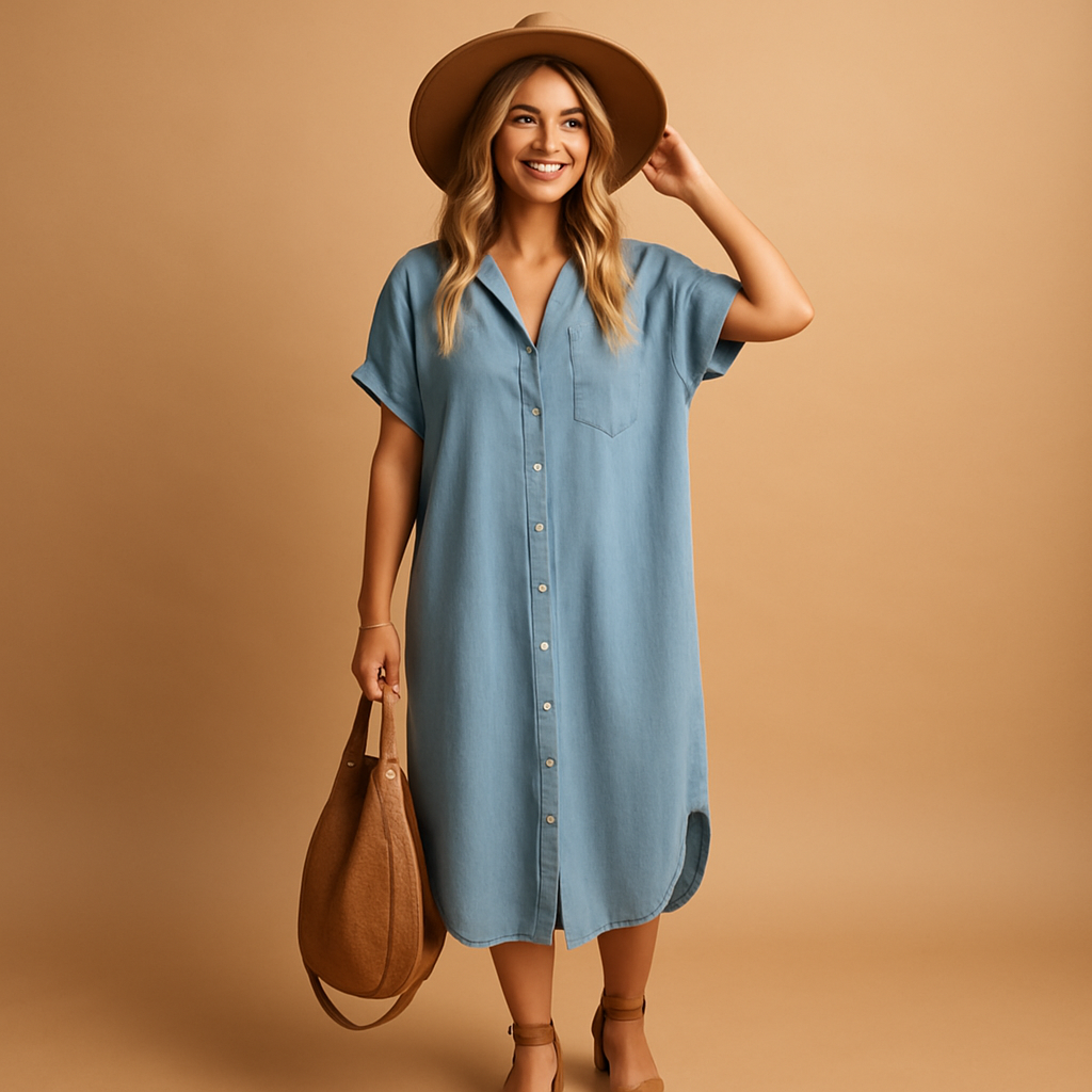 Women’s light blue summer dress with a loose fit and breathable fabric, perfect for beach days, casual outings, and stylish summer looks.