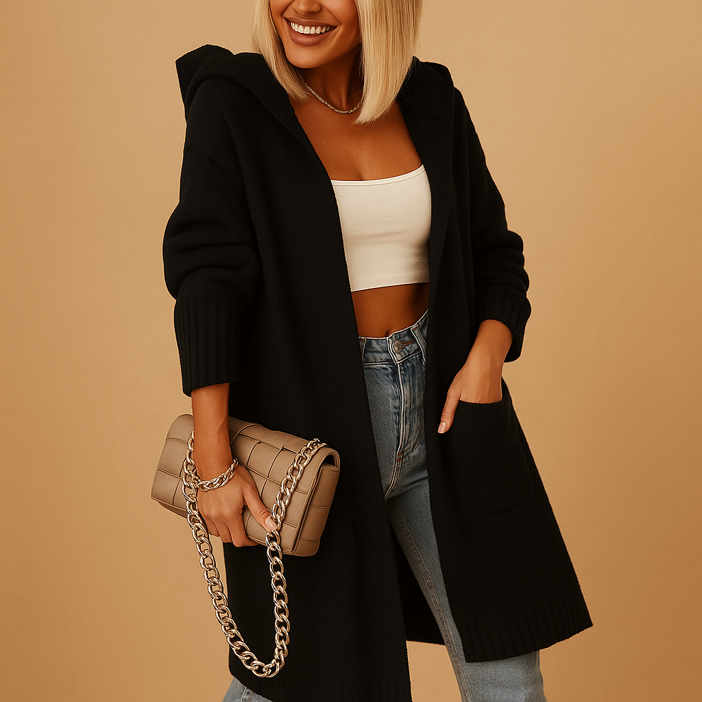 Light streetwear jacket with hood for women featuring relaxed fit, adjustable hood, zipper closure, and casual chic design, available in black and khaki.