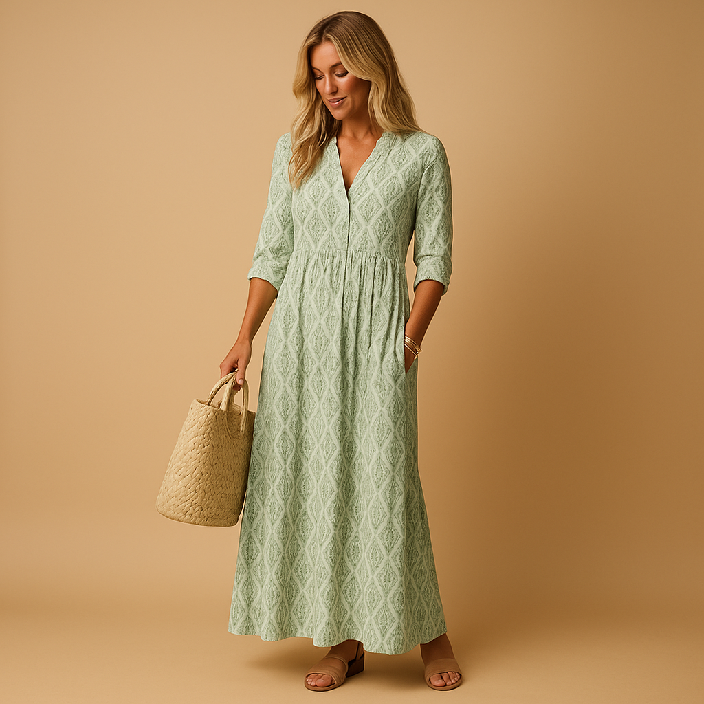 Women’s light summer knee-length dress with breathable fabric and elegant fit, perfect for spring, summer, and casual chic occasions.