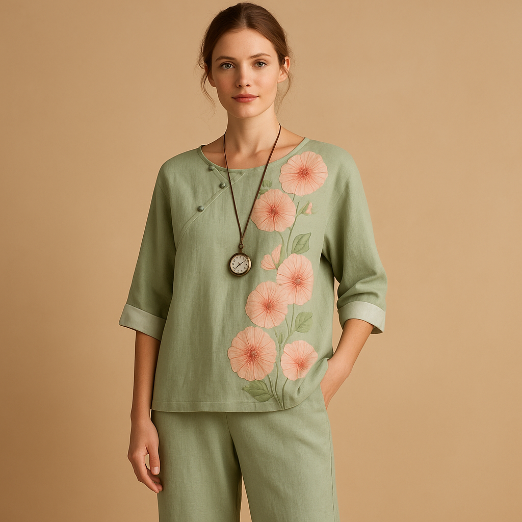 Light two-piece casual set for women with loose fit and timeless design, ideal for warm spring and summer days.