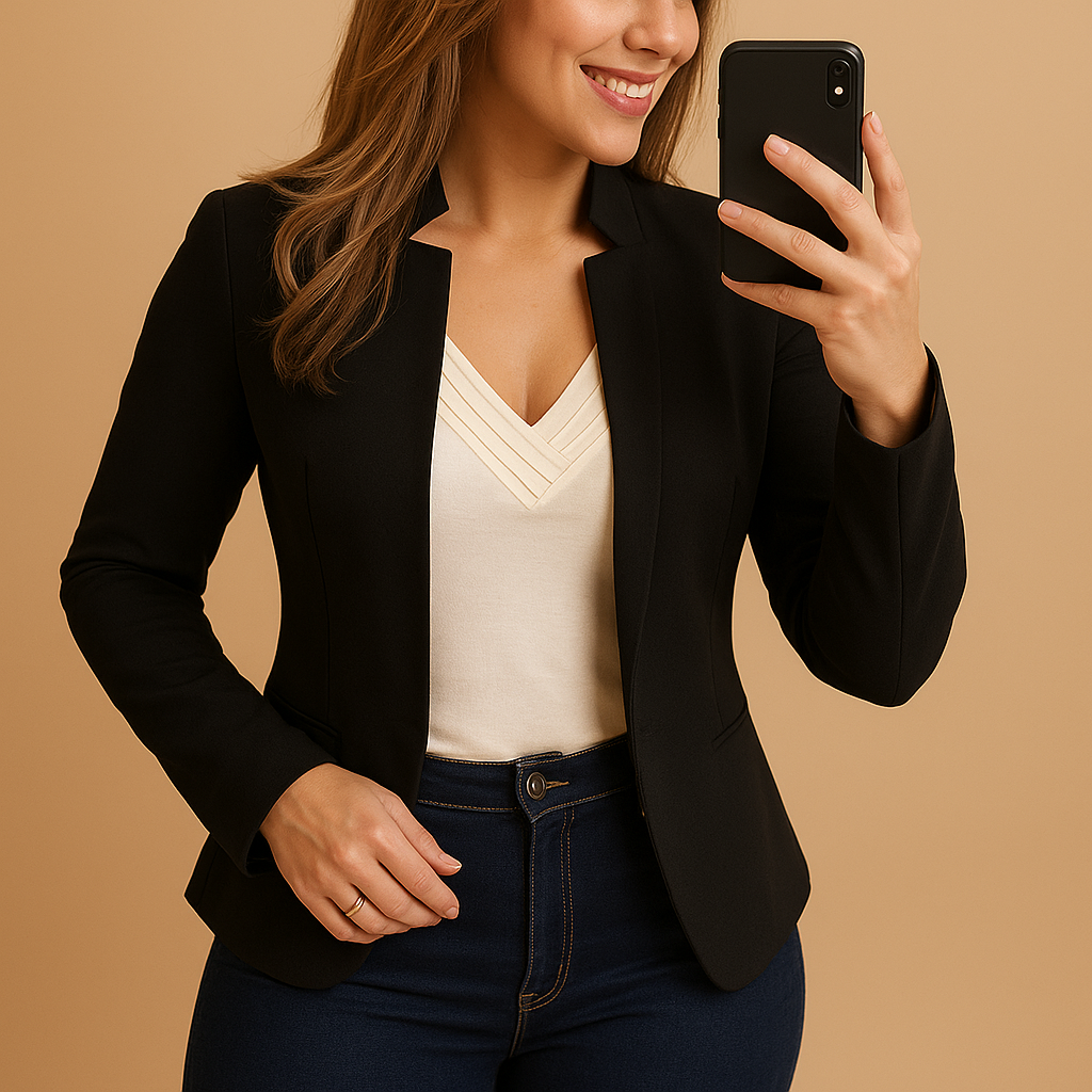 Lightweight blazer for women with regular fit, hip length and lapel collar, ideal for spring and summer business or casual outfits.