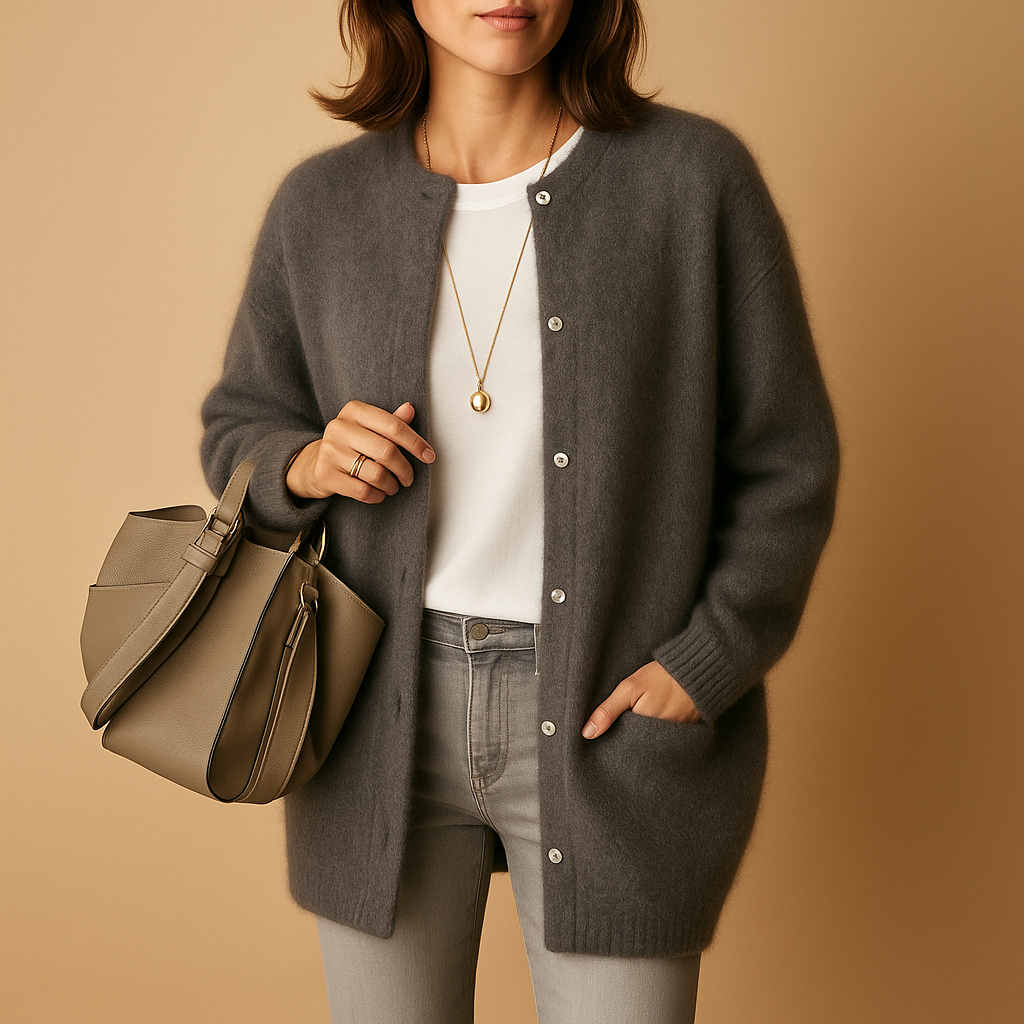 Women’s lightweight knit cardigan with button closure, hip-length cut, and relaxed fit. Perfect for layering in every season, from office to casual.
