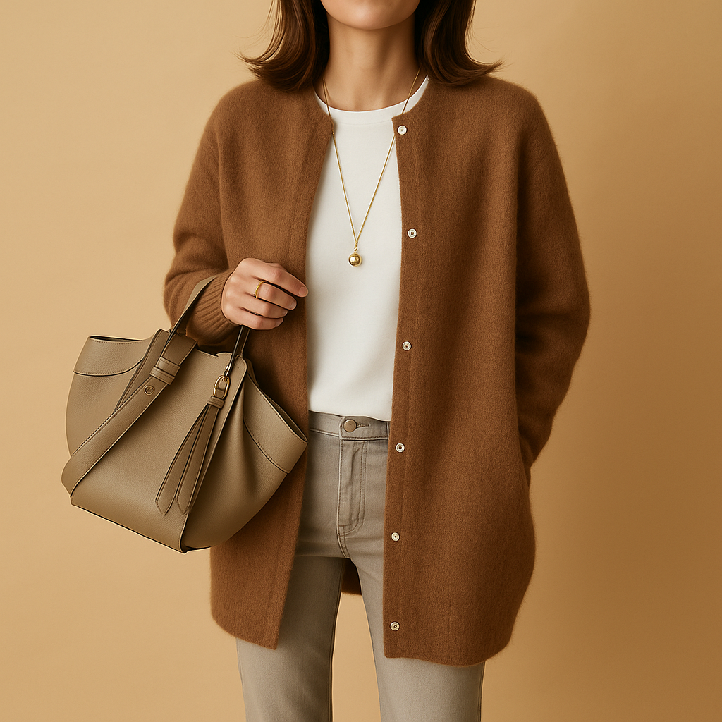 Women’s lightweight knit cardigan with button closure, hip-length cut, and relaxed fit. Perfect for layering in every season, from office to casual.
