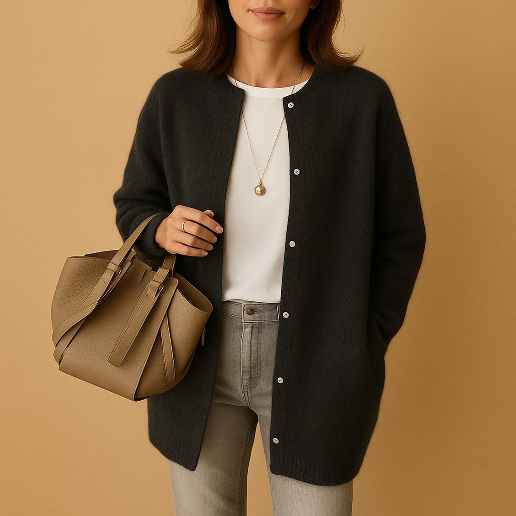 Women’s lightweight knit cardigan with button closure, hip-length cut, and relaxed fit. Perfect for layering in every season, from office to casual.