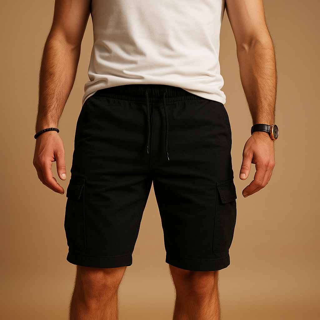 Men’s lightweight cargo shorts with elastic waistband, breathable fabric, and multiple pockets. Perfect for casual wear, outdoor activities, and summer comfort.