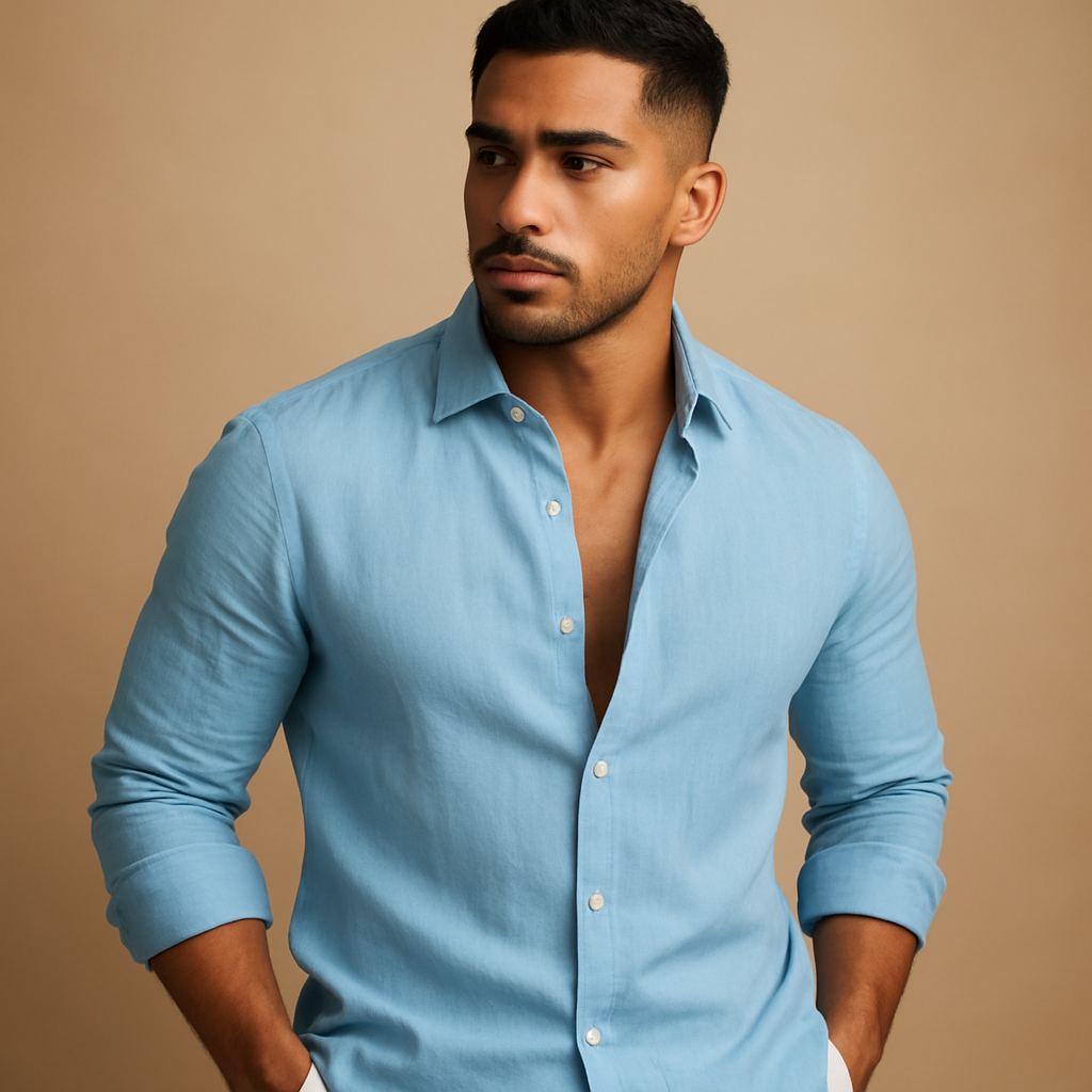 Men’s lightweight casual shirt with breathable fabric and relaxed modern fit, available in multiple colors, perfect for summer workdays or casual outings.