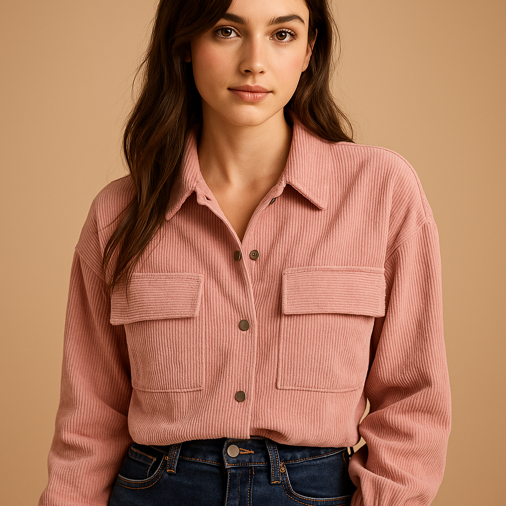 Lightweight corduroy summer jacket for women with breathable fabric and timeless design, available in seasonal colors, perfect for casual or chic summer wear.