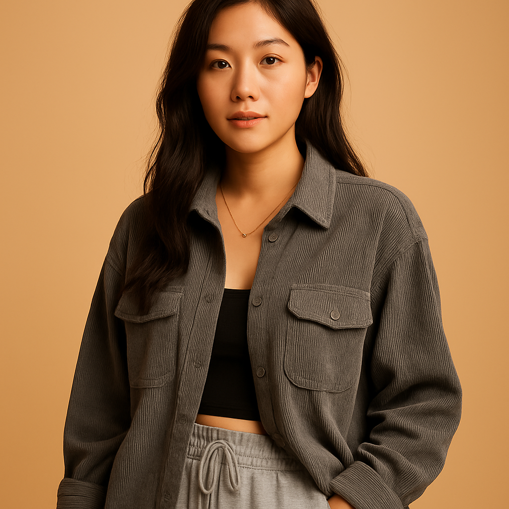 Lightweight corduroy summer jacket for women with breathable fabric and timeless design, available in seasonal colors, perfect for casual or chic summer wear.