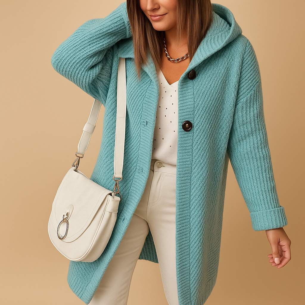 Lightweight open cardigan for women in a slightly oversized fit, made from soft breathable fabric, perfect for layering with dresses or jeans.