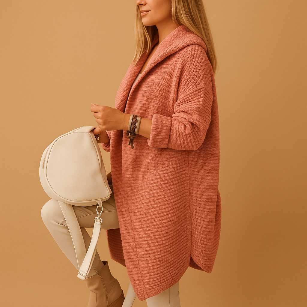 Lightweight open cardigan for women in a slightly oversized fit, made from soft breathable fabric, perfect for layering with dresses or jeans.