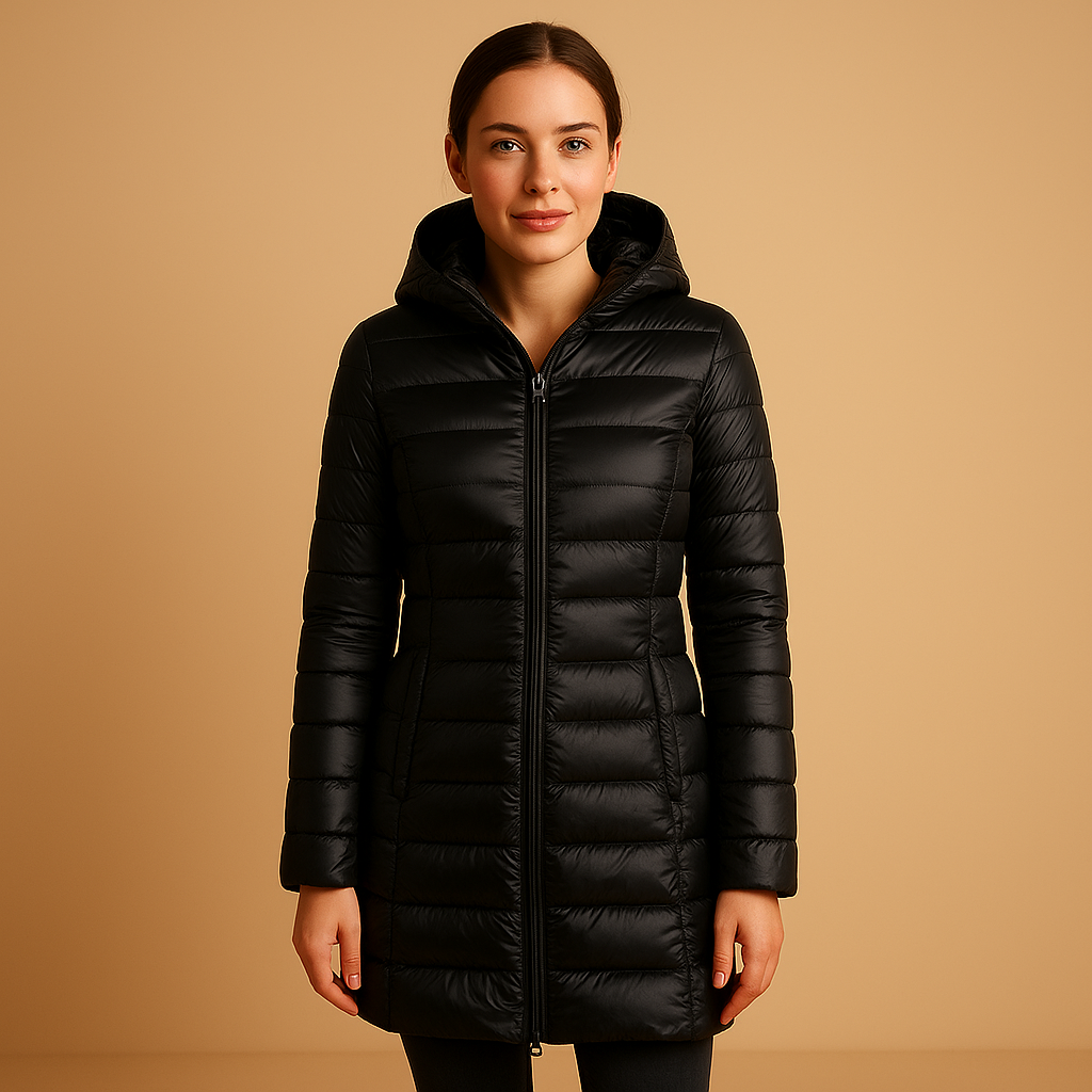 Women’s lightweight padded jacket with long sleeves, modern tailored cut, and seasonal color options. Ideal for work, city walks, and winter travel.