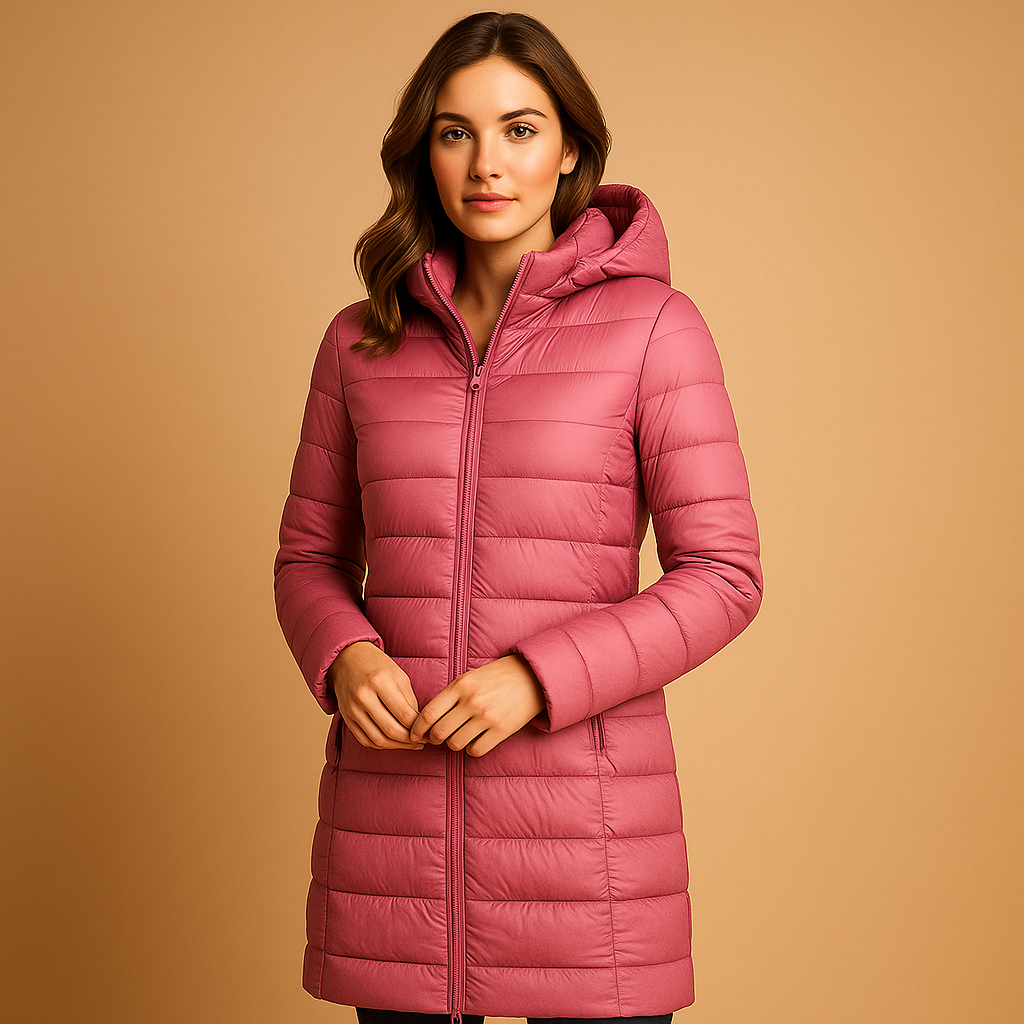 Women’s lightweight padded jacket with long sleeves, modern tailored cut, and seasonal color options. Ideal for work, city walks, and winter travel.