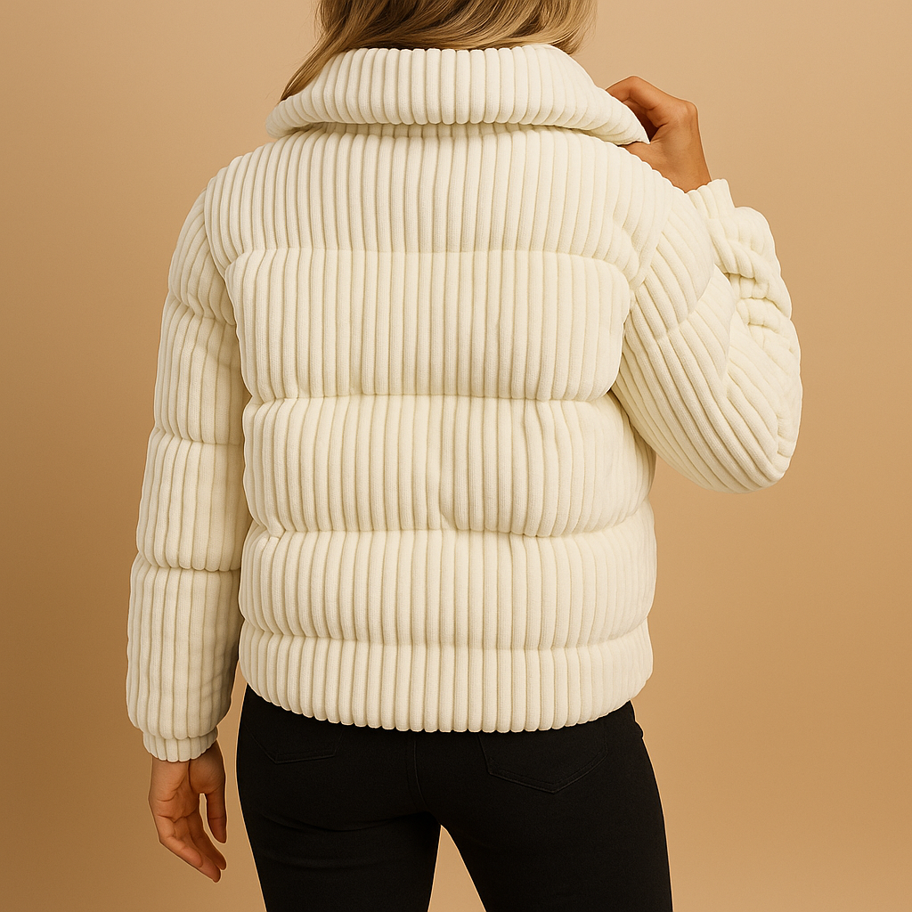 Women’s lightweight puffer jacket with insulated filling, water-repellent outer layer, high collar, and tailored cut for a stylish winter look.