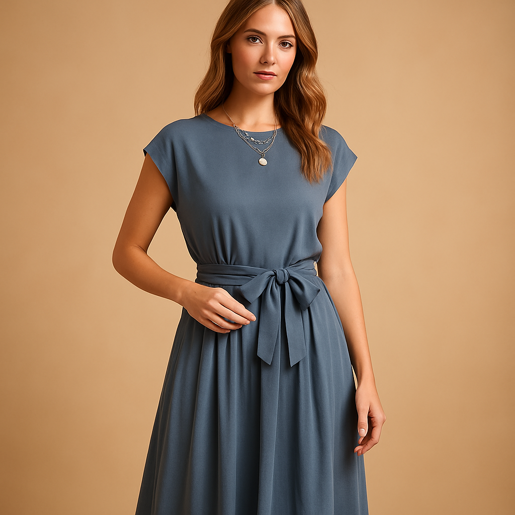 Elegant women’s summer dress with breathable fabric, available in midi or maxi length, perfect for weddings, holidays, and warm days.
