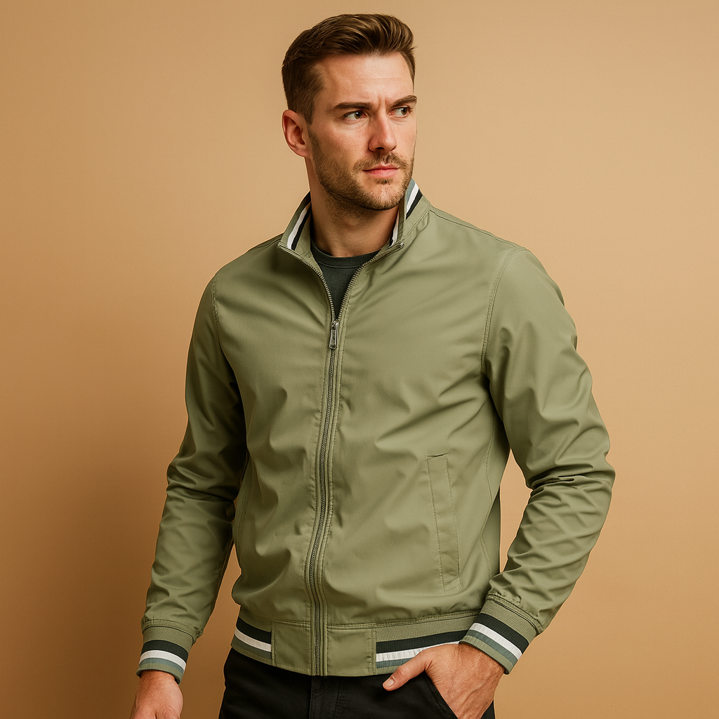 Men’s lightweight summer jacket with breathable fabric, zip closure, and timeless design. Ideal for casual and formal outfits.