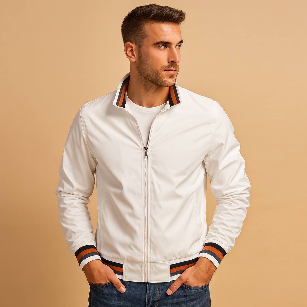 Men’s lightweight summer jacket with breathable fabric, zip closure, and timeless design. Ideal for casual and formal outfits.