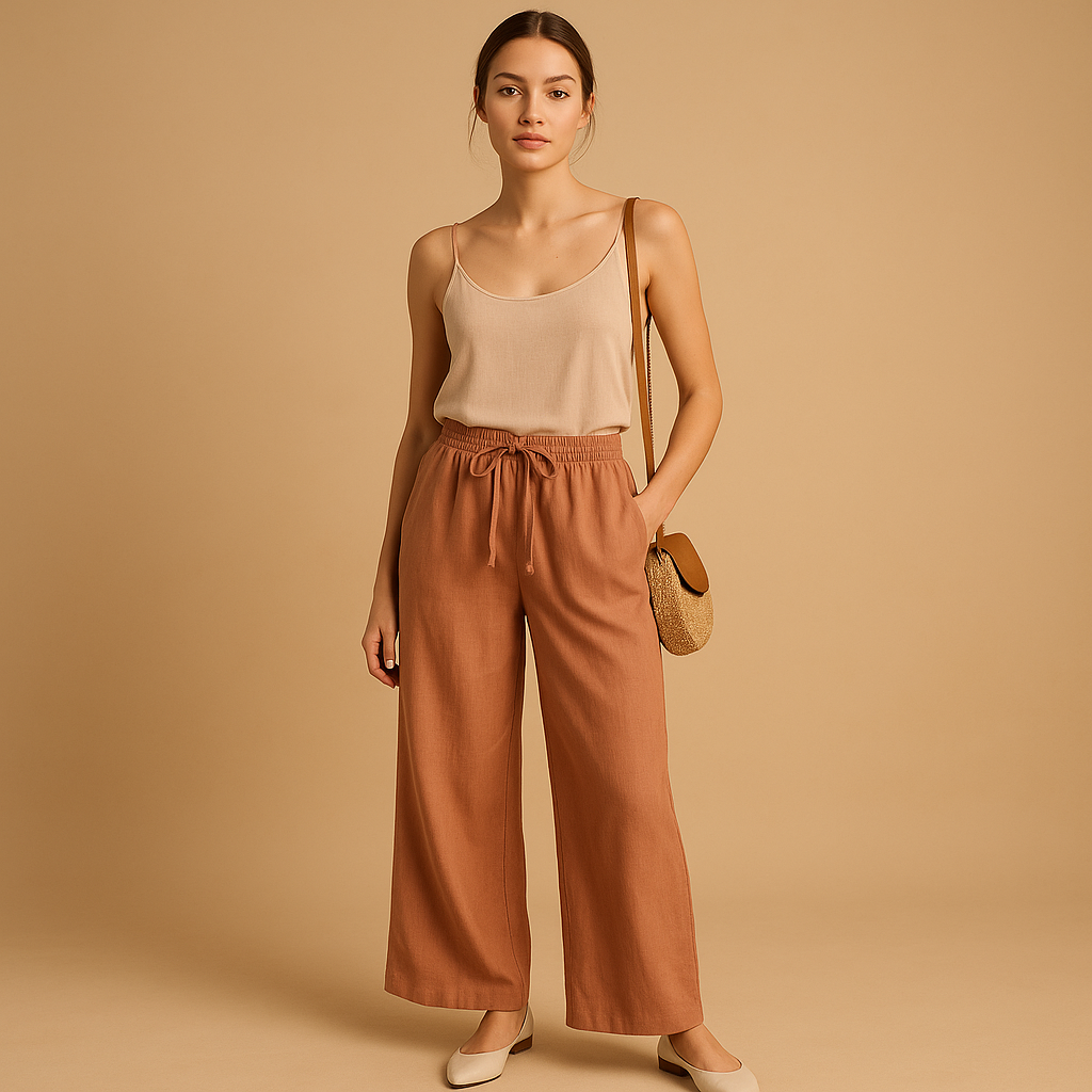 Women’s lightweight summer pants with elastic waistband and loose fit, ideal for casual days, beach outings, and warm weather.
