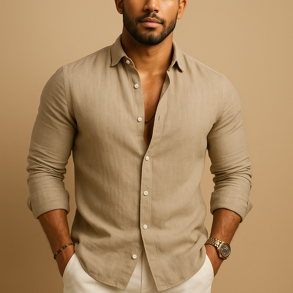 Men’s lightweight summer shirt with breathable fabric and classic fit, perfect for warm days, casual wear, and formal occasions.