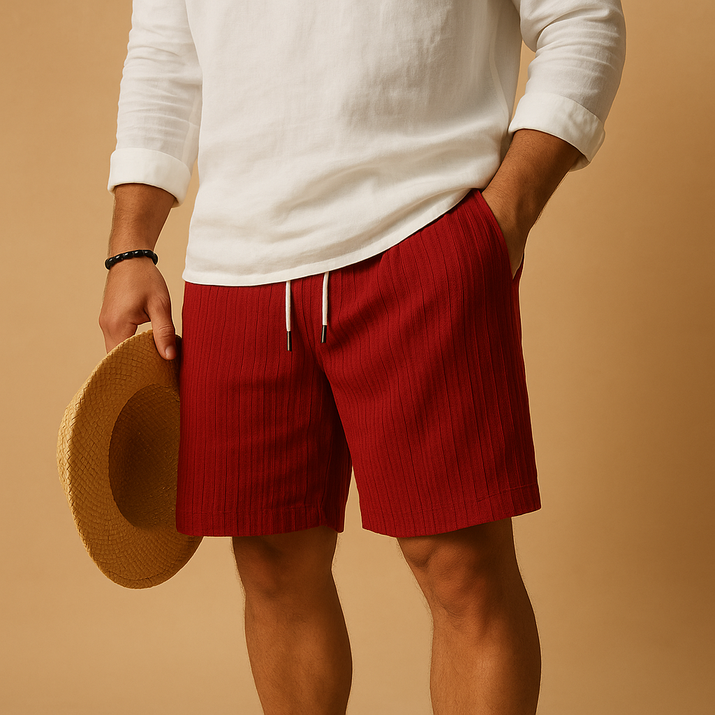 Men’s lightweight summer shorts with elastic waistband and drawstring, breathable fabric, and multiple color options. Perfect for casual wear or beach days.