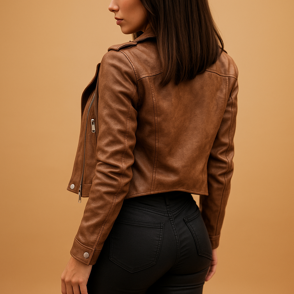 Clara lightweight tailored jacket for women with zipper closure, stand-up collar, and practical pockets. Perfect for daily and formal wear.
