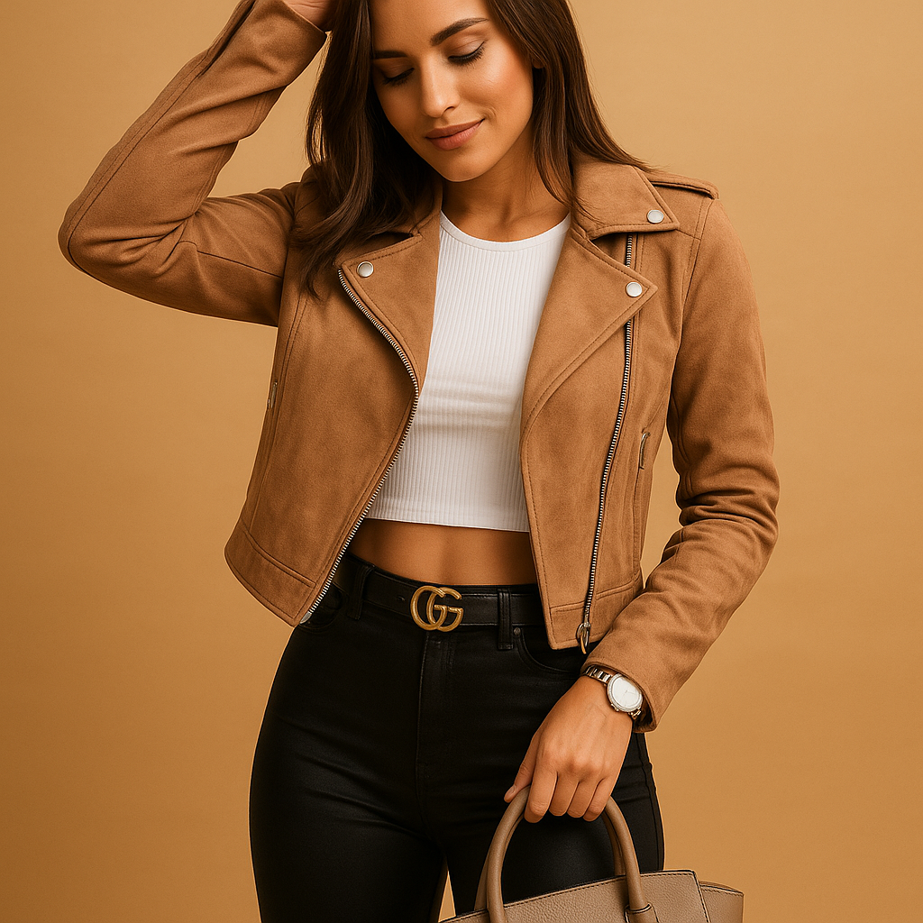 Clara lightweight tailored jacket for women with zipper closure, stand-up collar, and practical pockets. Perfect for daily and formal wear.
