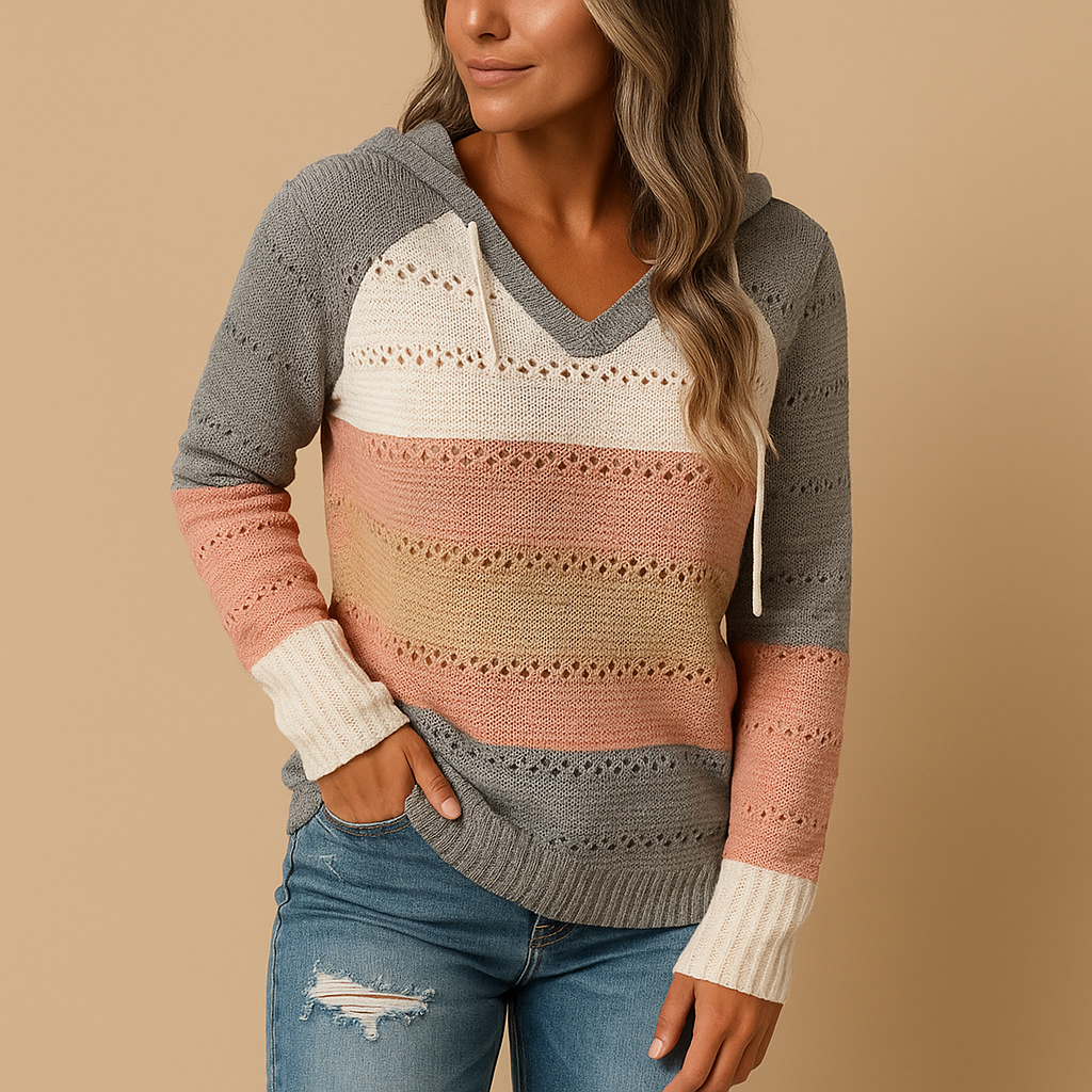 Women’s lightweight V-neck sweater with relaxed fit and open-knit detail, ideal for layering in spring, summer evenings, or autumn outfits.