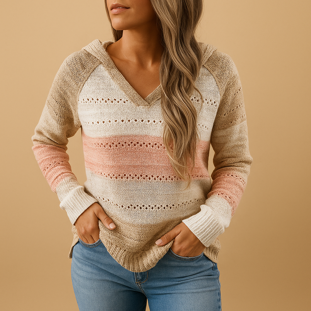 Women’s lightweight V-neck sweater with relaxed fit and open-knit detail, ideal for layering in spring, summer evenings, or autumn outfits.