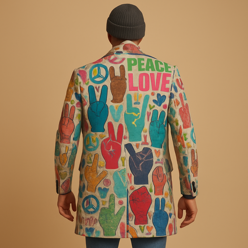 Men’s long graphic coat with bold modern design, comfortable fit, and extended length for stylish protection in every season.