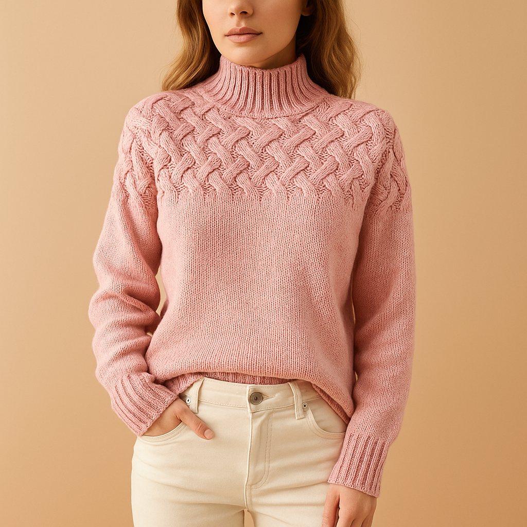 Women’s long knitted turtleneck sweater with soft breathable fabric, high neck, and relaxed fit, perfect for stylish winter layering.