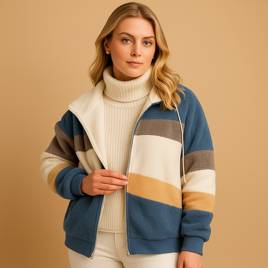 Long plush winter coat for women with soft fabric, relaxed fit, and refined silhouette, available in warm neutral tones for elegant winter outfits.