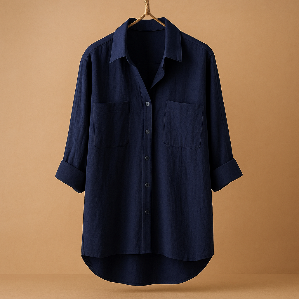 Women’s long sleeve airy blouse with relaxed fit in white, black, beige, gray, green, and blue — perfect for work, casual wear, and office days.