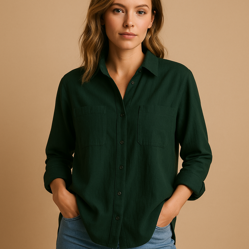 Women’s long sleeve airy blouse with relaxed fit in white, black, beige, gray, green, and blue — perfect for work, casual wear, and office days.