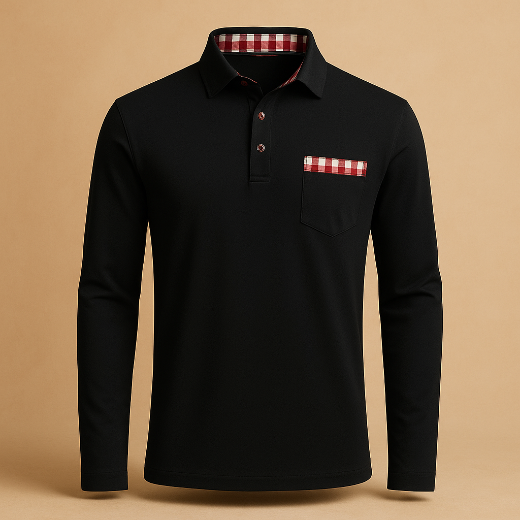 Men’s long sleeve polo shirt Adrian with collar and button placket. A breathable, stylish, and versatile choice for casual and office outfits.