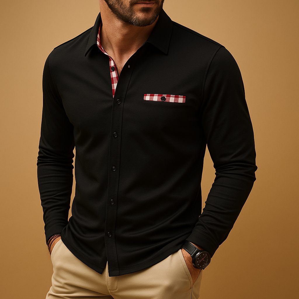 Men’s long sleeve polo shirt Adrian with collar and button placket. A breathable, stylish, and versatile choice for casual and office outfits.