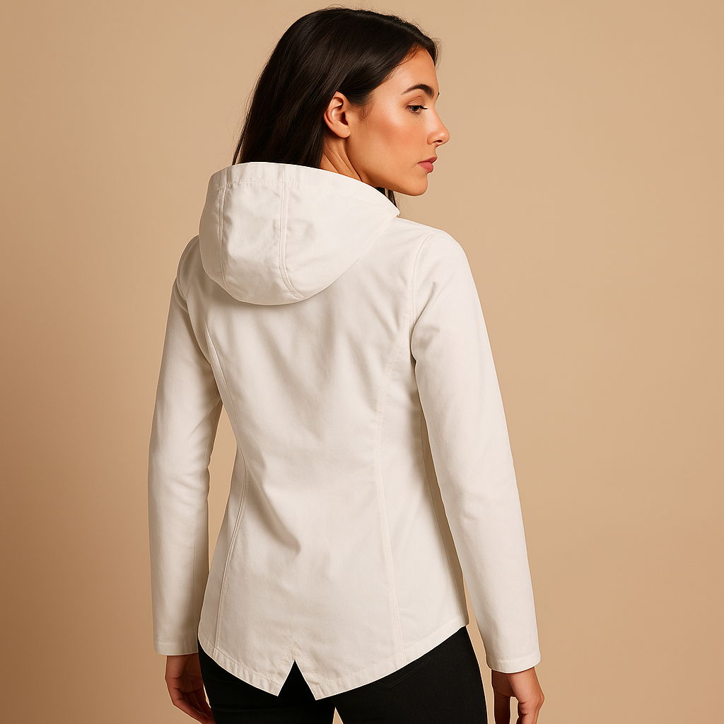 Long waterproof raincoat for women with hood, breathable fabric, and extended fit, available in apricot, blue, coffee, grey, white, and wine red.