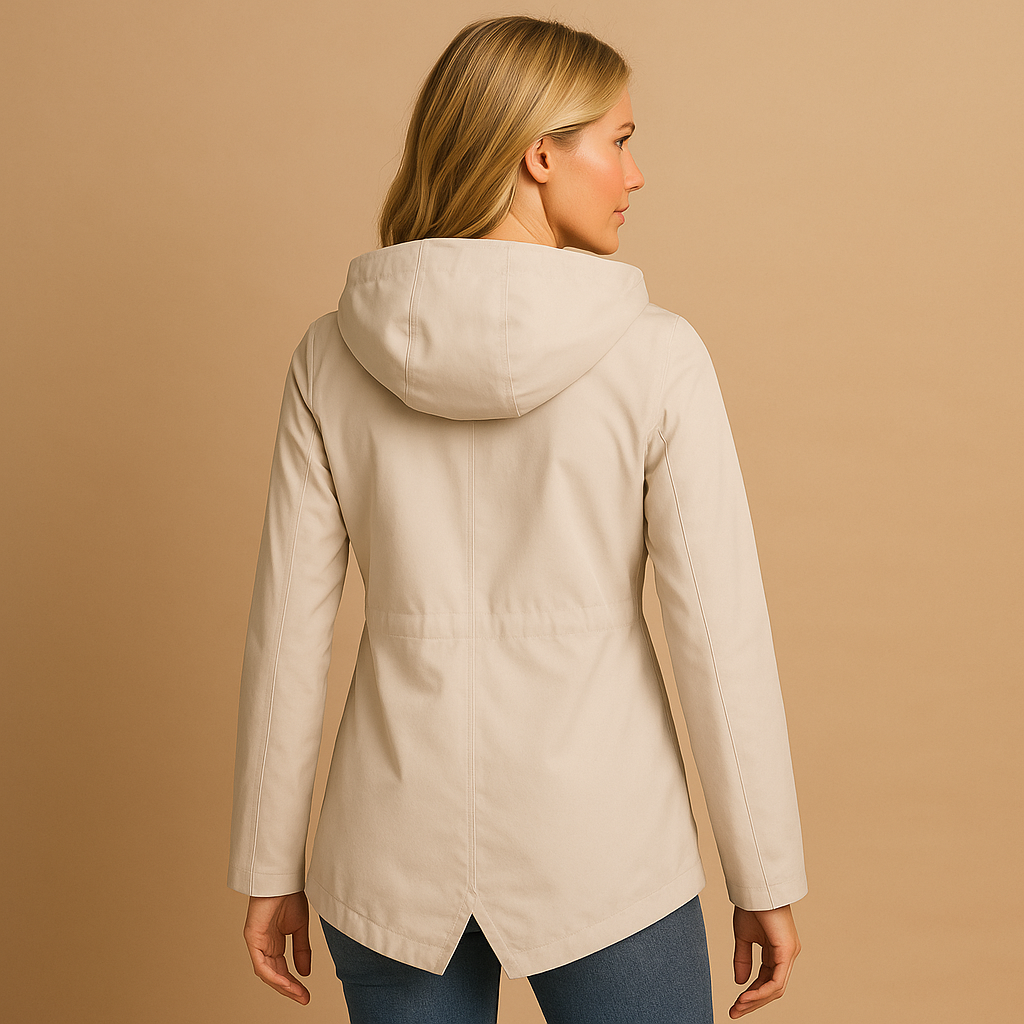 Long waterproof raincoat for women with hood, breathable fabric, and extended fit, available in apricot, blue, coffee, grey, white, and wine red.