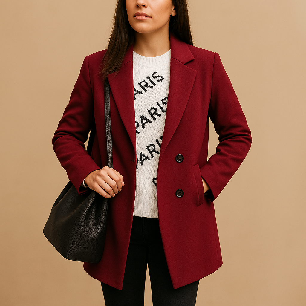 Long winter coat for women with tailored fit, insulating premium fabric, and classic single-breasted design, available in anthracite grey, navy blue, and camel.