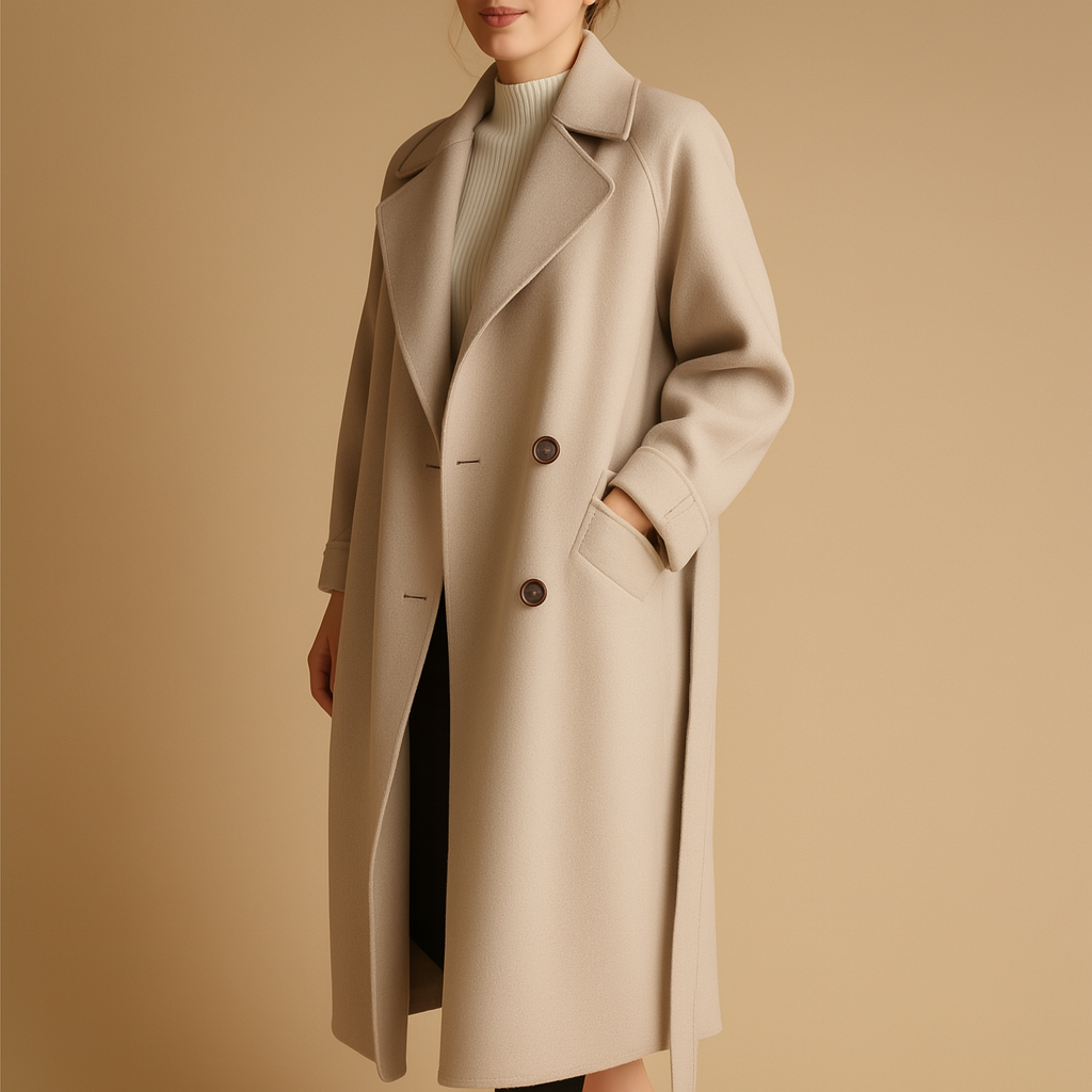 Women’s long winter coat with tailored silhouette, insulating fabric, and timeless design. Perfect for both formal outfits and casual winter looks.