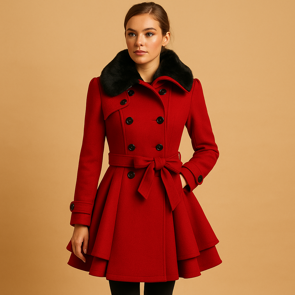 Women’s long winter coat with flattering fit and faux fur collar, perfect for everyday wear, city strolls, and special winter occasions.