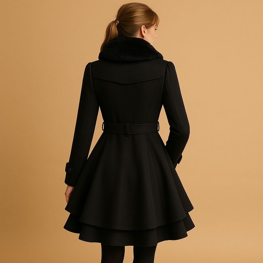Women’s long winter coat with flattering fit and faux fur collar, perfect for everyday wear, city strolls, and special winter occasions.