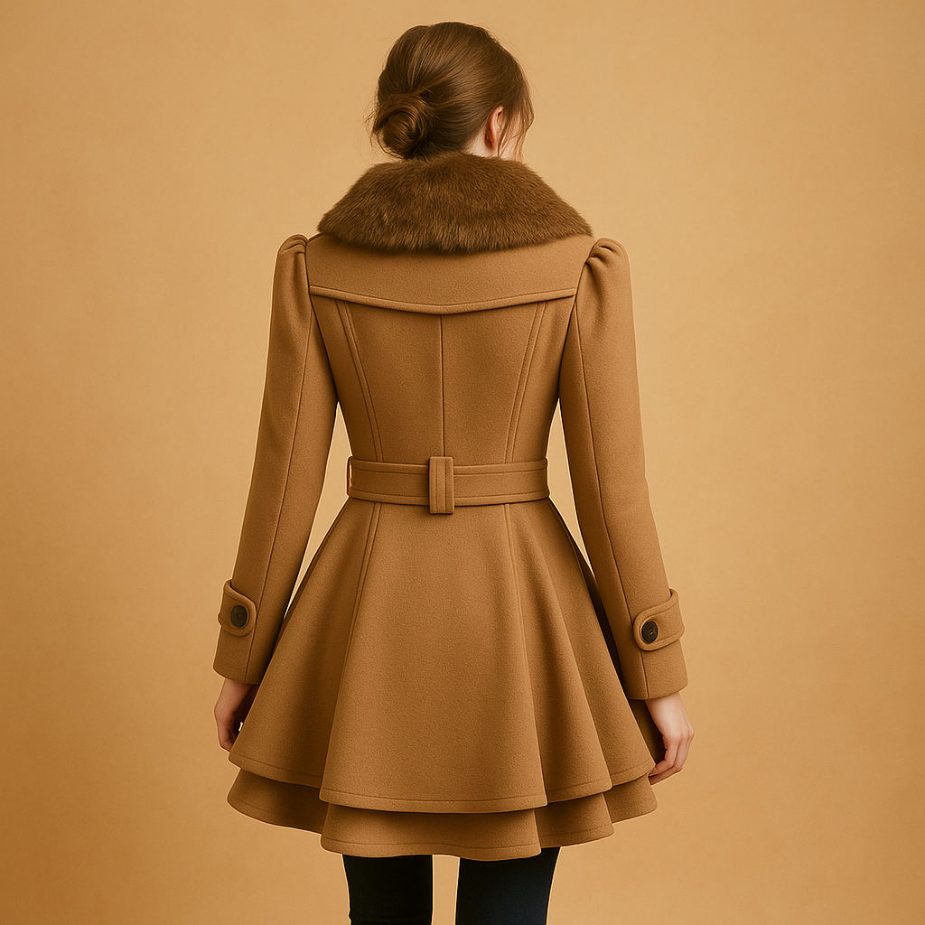 Women’s long winter coat with flattering fit and faux fur collar, perfect for everyday wear, city strolls, and special winter occasions.