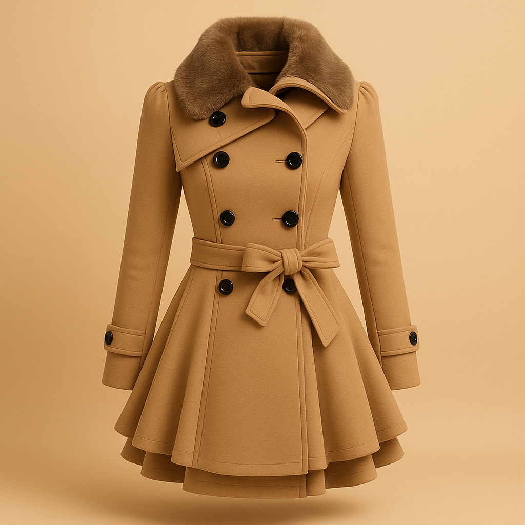 Women’s long winter coat with flattering fit and faux fur collar, perfect for everyday wear, city strolls, and special winter occasions.