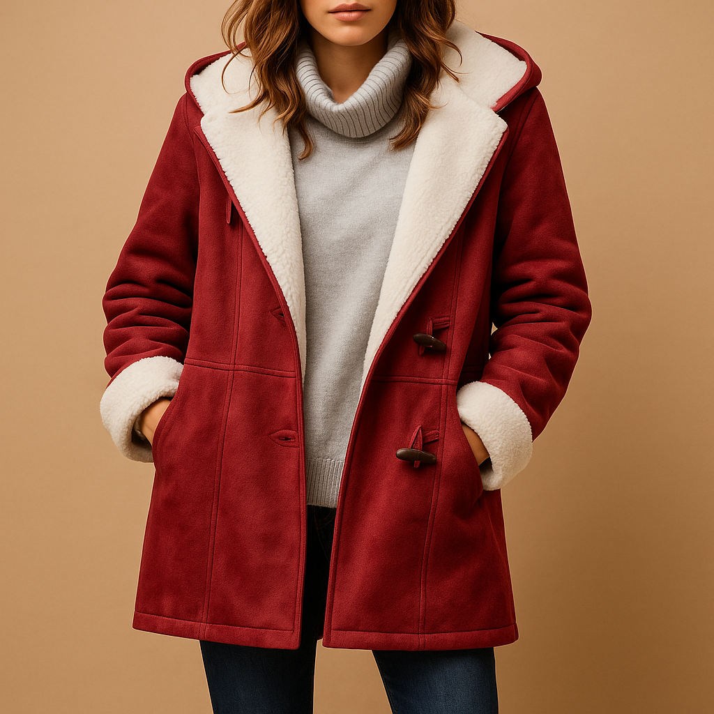 Long winter coat with hood for women, featuring insulating fabric, modern fit, and versatile colors including red, black, khaki, army green, and gray.