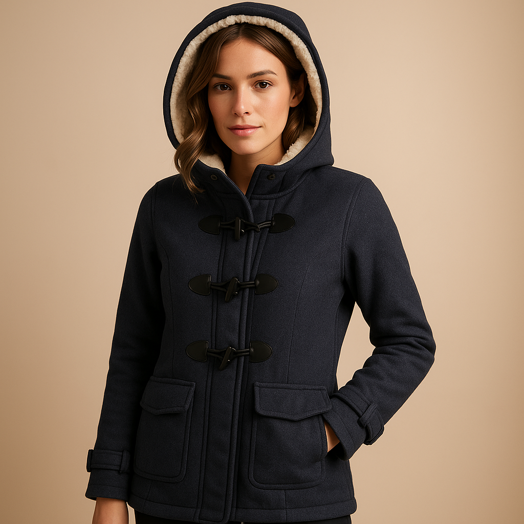 Women’s long winter coat with hood, wind-resistant design, and modern silhouette. Stylish and protective outerwear for cold days.