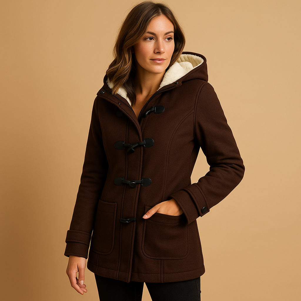Women’s long winter coat with hood, wind-resistant design, and modern silhouette. Stylish and protective outerwear for cold days.