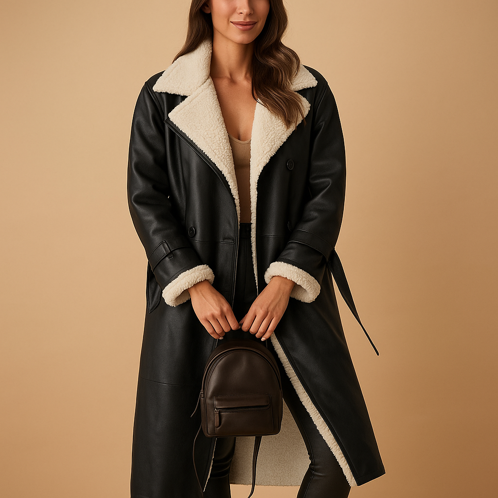 Long winter coat for women with quilted lining, modern fit, and timeless design, available in black, khaki, apricot, and brown.
