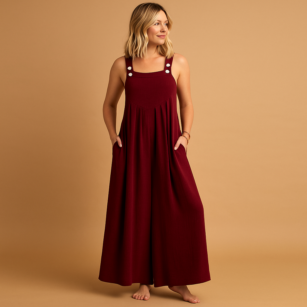 Women’s loose cotton overall with adjustable straps and breathable design. Available in multiple colors, ideal for summer outings, errands, or home wear.