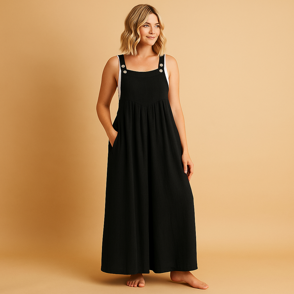 Women’s loose cotton overall with adjustable straps and breathable design. Available in multiple colors, ideal for summer outings, errands, or home wear.